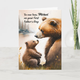Son First Father's Day Papa Baby Bear Personalized Card