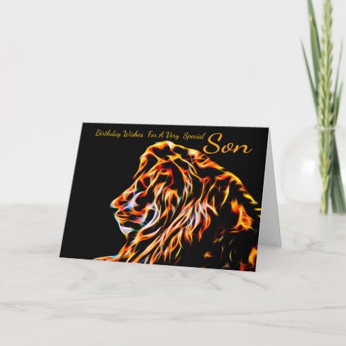 Son Fractal Birthday Lion Neon Line Art Fractal Card