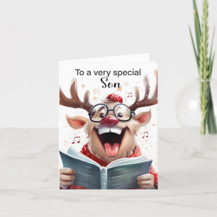 Son Funny Christmas Reindeer Singing Letterpress Thank You Card