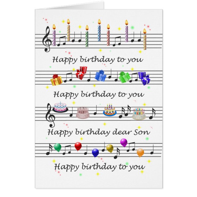 Son Funny Happy Birthday Song Sheet Music Cards (Front)