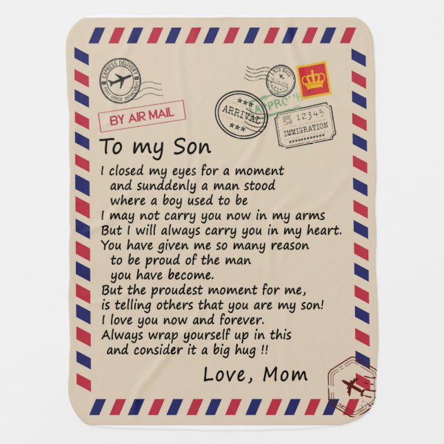 Son Gift | Letter To My Son Love From Mom Baby Blanket (Front)