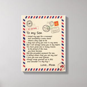 Son Gift Letter To My Son Love From Mom Canvas Print
