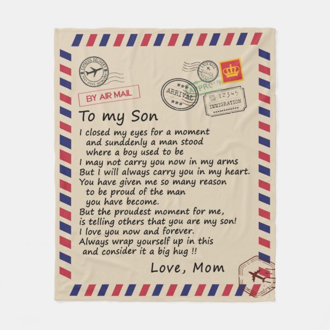 Son Gift | Letter To My Son Love From Mom Fleece Blanket (Front)