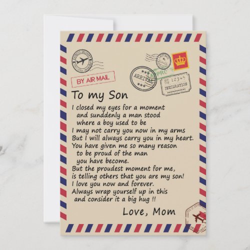 Son Gift  Letter To My Son Love From Mom Holiday Card