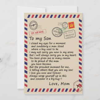 Son Gift | Letter To My Son Love From Mom Invitation
