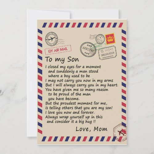 Son Gift  Letter To My Son Love From Mom Invitation