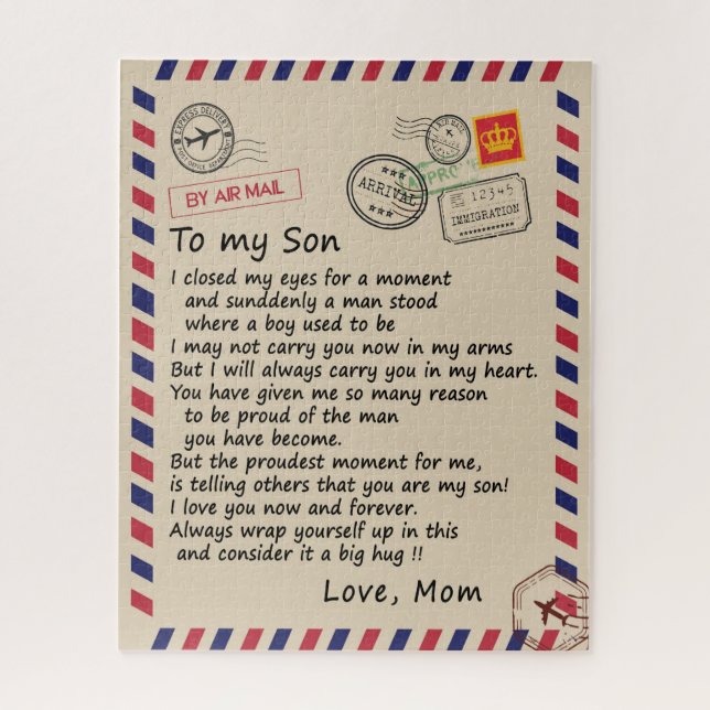 Son Gift | Letter To My Son Love From Mom Jigsaw Puzzle (Vertical)
