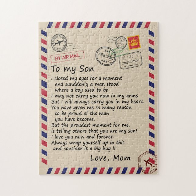 Son Gift | Letter To My Son Love From Mom Jigsaw Puzzle (Vertical)