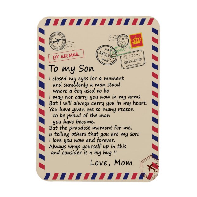Son Gift | Letter To My Son Love From Mom Magnet (Vertical)