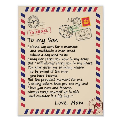 Son Gift  Letter To My Son Love From Mom Photo Print
