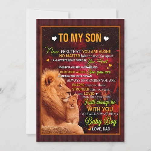 Son Gifts  Letter To My Son Love From Dad Invitation