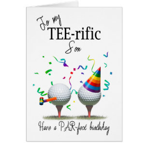 Son Golf Balls on Tees Birthday Cards