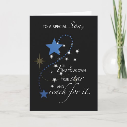 Son Graduation Star Congratulations Blue and Blac Card