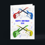 Son Guitars Birthday Card<br><div class="desc">A beautiful birthday card for a son. Electric guitar colorful art with a music scale in the background. You cannot have too many guitars. A very cool guitar birthday card, celebrates the energy and sheer fun of this musical instrument. A perfect birthday card for guitarists and music lovers.</div>