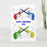 Son Guitars Birthday Card<br><div class="desc">A beautiful birthday card for a son. Electric guitar colorful art with a music scale in the background. You cannot have too many guitars. A very cool guitar birthday card, celebrates the energy and sheer fun of this musical instrument. A perfect birthday card for guitarists and music lovers.</div>