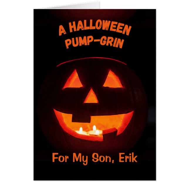 Son Halloween Add a Name Cute Jack o' Lantern Cards (Front)