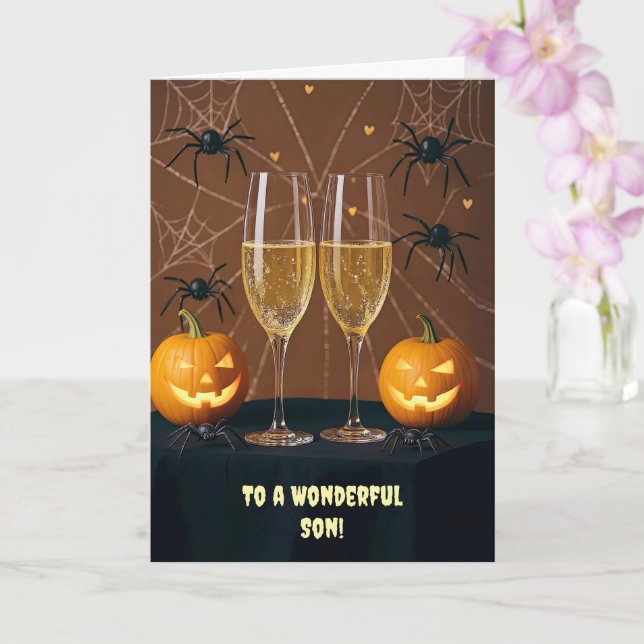 Son Halloween Cheers Jack O Lanterns Spiders Card (Orchid)