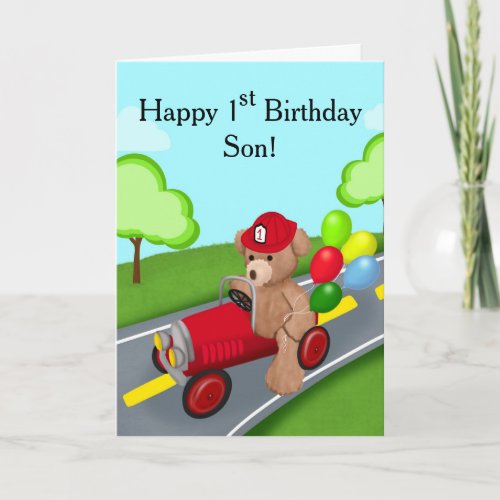 Son Happy 1st Birthday Teddy Bear in Firetruck