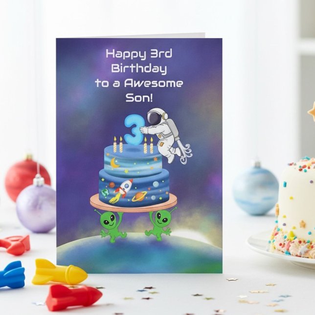 Son Happy 3rd Birthday Astronaut with Cool Aliens Card (Creator Uploaded)
