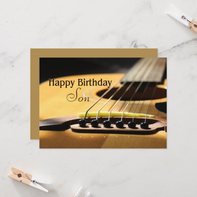 Son Happy Birthday Acoustic Guitar  Card (Front/Back In Situ)