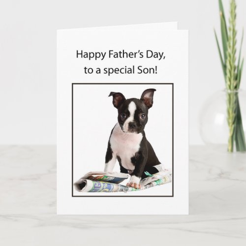 Son Happy Fathers Day Boston Terrier Dog with N Card