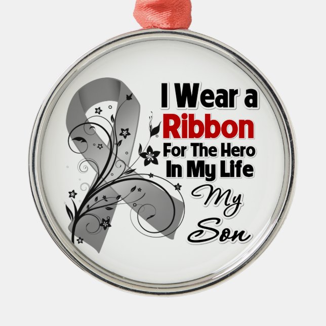 Son Hero in My Life Brain Cancer Metal Ornament (Front)