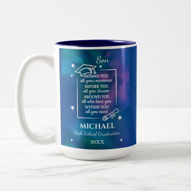 Son High School Graduation Name Year  Two-Tone Coffee Mug (Left)