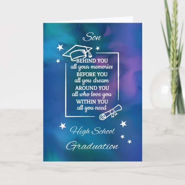 Son High School Graduation Quote with Watercolor Card (Front)