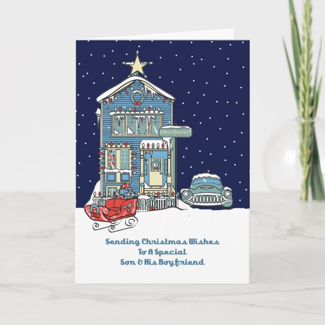 Son & His Boyfriend Sending Christmas Wishes Holiday Card (Front)