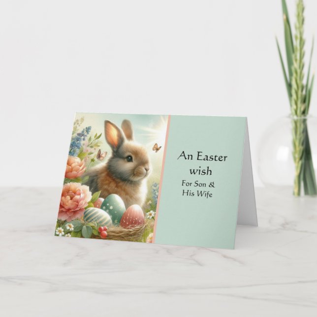  Son & His Wife Happy Easter Rabbit Greeting Card (Front)