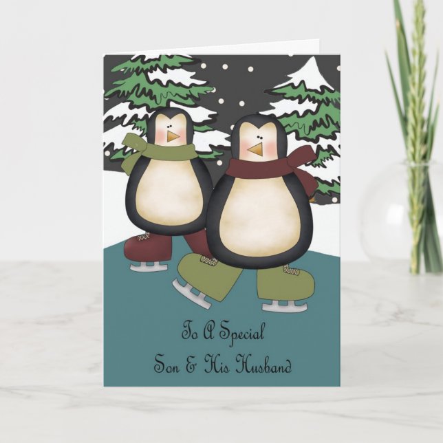 Son & Husband Penguins Christmas Card (Front)
