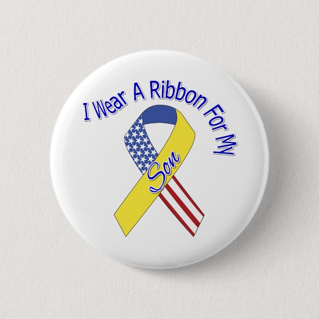Son - I Wear A Ribbon Military Patriotic Pinback Button (Front)