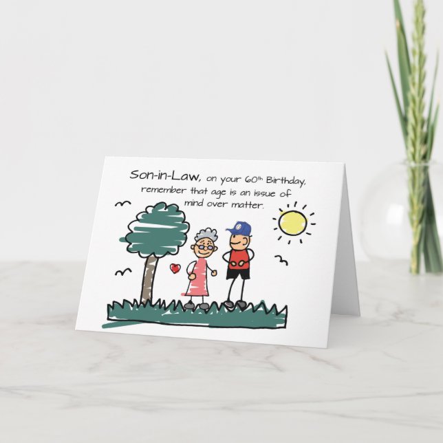 Son in Law 60th Birthday Humorous Stick Figures Card (Front)