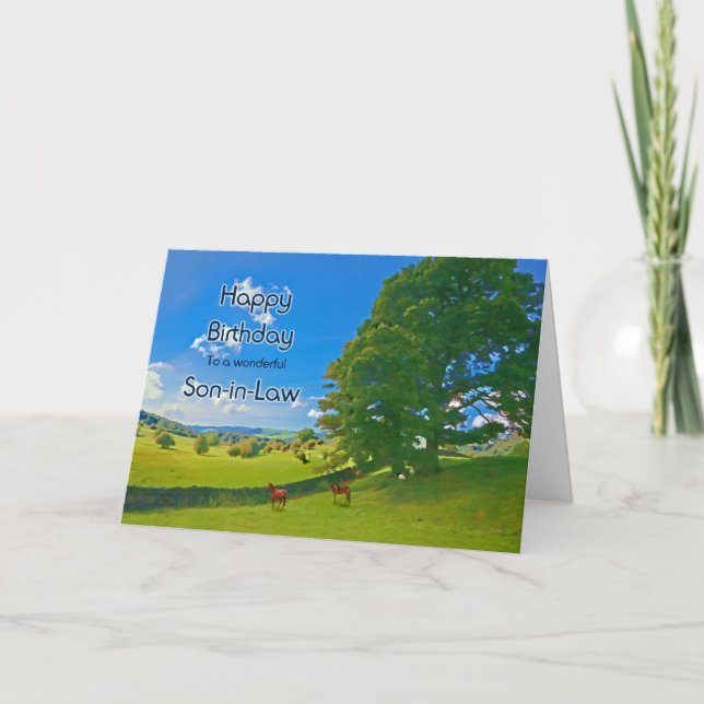 Son-in-Law, a Pastoral landscape Birthday card (Front)
