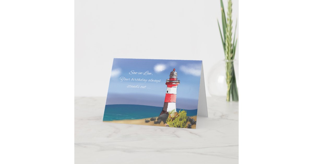 Son in Law Birthday Coastal Lighthouse Card | Zazzle