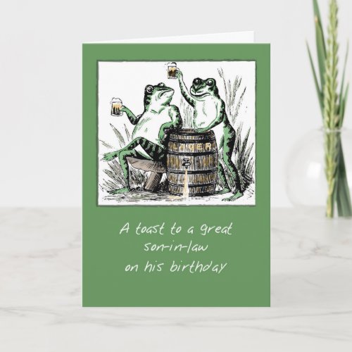 Son_in_Law Birthday Frogs Toasting with Beer Card