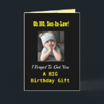 Son-In-Law Birthday Funny Grumpy Girl Black Yellow Card<br><div class="desc">"Oh No!" Your son-in-law will smile at this funny birthday card. A grumpy girl is sad she forgot a big gift but can give a big hug! The black, white and yellow design is modern and fun, a perfect way to send birthday wishes to the special guy in your family....</div>
