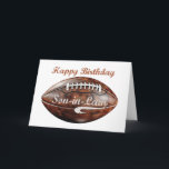 Son in Law Birthday Grunge Large Football Sports Card<br><div class="desc">The distressed details and bold elements capture the excitement and energy of the sport, making it an ideal card for a football-loving son-in-law. This is a perfect choice for celebrating the birthday of a sports enthusiast. The cover features a striking football graphic with a grunge-style design, giving it a rugged...</div>