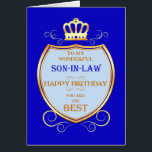Son-in-Law Birthday with Shield Cards<br><div class="desc">Wish your son-in-law a happy birthday with a royal shield. A golden crown sits over a shield with golden scrollwork. Tell your son-in-law he is the best in a regal medieval way!</div>
