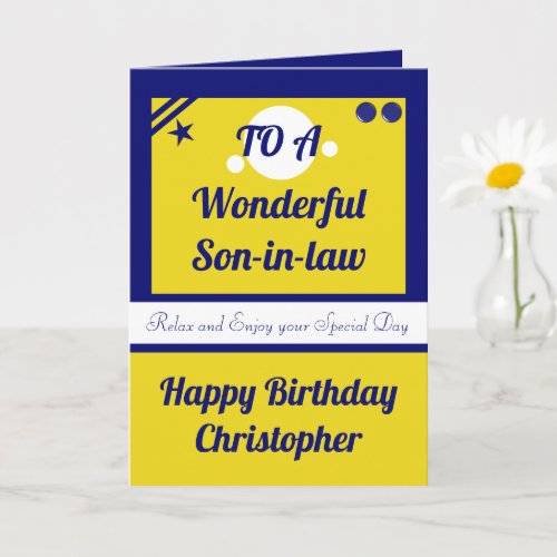 Son in law blue and yellow happy birthday card