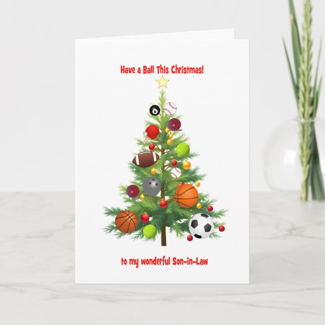 Son In Law Christmas Tree With Balls Holiday Card (Front)