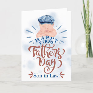 Son in Law Cute Baby in a Blue Cap Father's Day Holiday Card