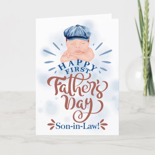 Son in Law Cute Baby in a Blue Cap Fathers Day Holiday Card