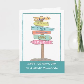 Son In Law Fathers Day Fun Sign Good Qualities Card by sandrarosecreations at Zazzle