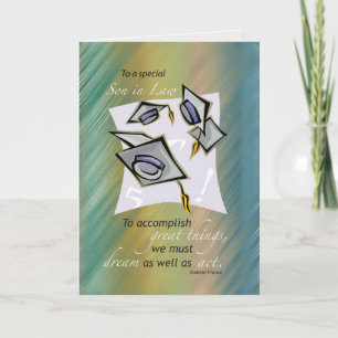 Son-in-Law Graduation Hats in Air, Congratulations Card
