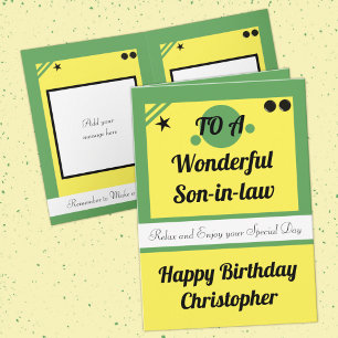 Son in law green and yellow happy birthday card