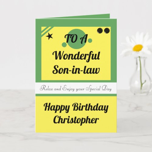 Son in law green and yellow happy birthday card