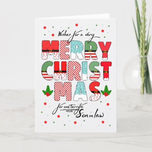 Son in Law Merry Christmas Decorated Lettering Holiday Card