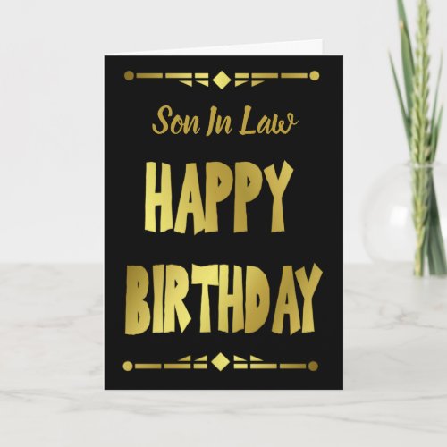 Son-in- Law Modern Black Gold Happy Birthday