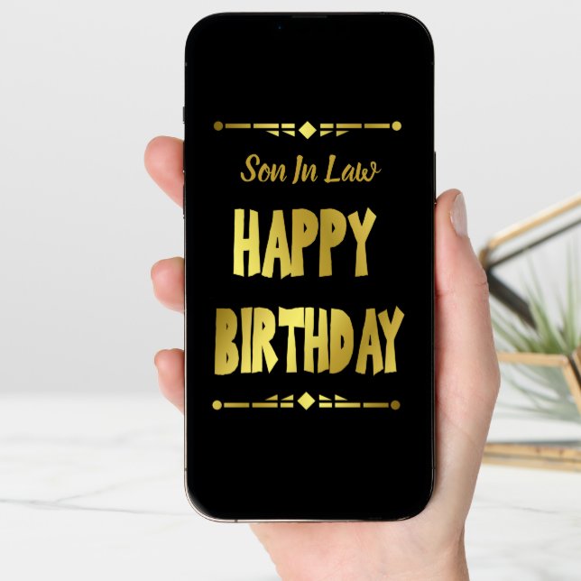Son-in- Law Modern Black Gold Happy Birthday Card (Front Digital)